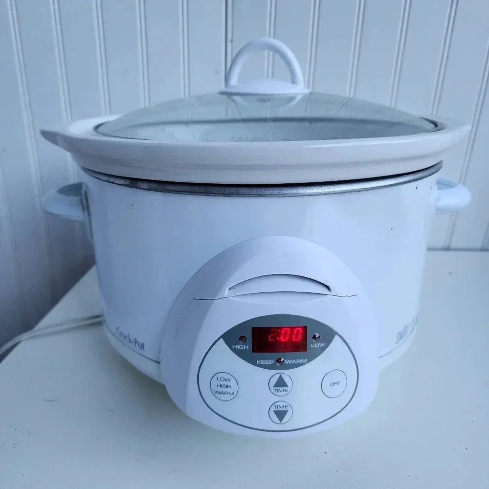 Crock Pot Rival SCRC500 Crockpot Slow Cooker Timer Removable Insert White 5 QT
